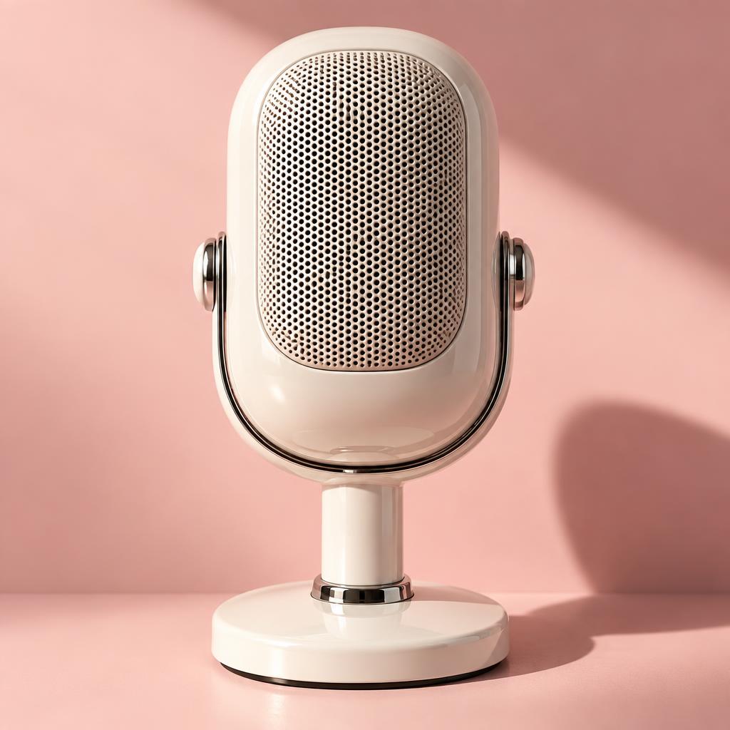 Pearl white studio microphone for a premium Voice AI brand